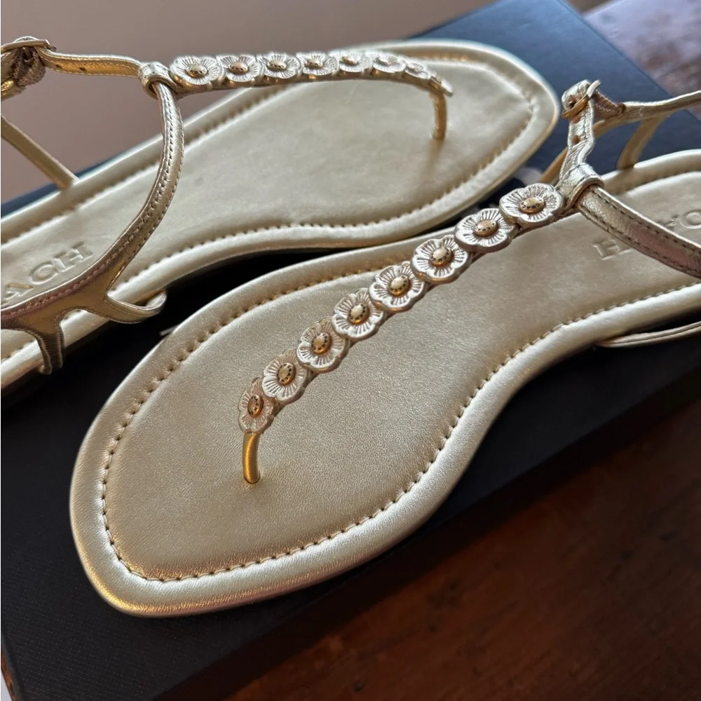 Coach Jacqueline Metallic Gold Sandal | Size 9 - Picture 6 of 7